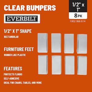 1/2 in. x 1 in. Clear Soft Rubber Like Plastic Self-Adhesive Rectangular Bumpers (8-Pack)