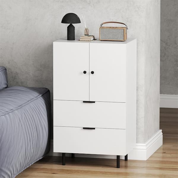 White Wood Sideboard Buffet Cabinet 2-Door Serving Cupboard with Drawers and Storage Cabinet
