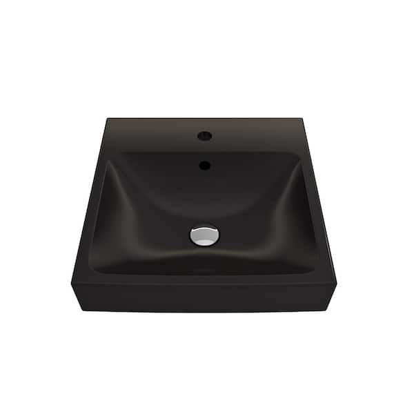BOCCHI Scala Arch Wall-Mounted Matte Black 19 in. 1-Hole Fireclay Square Vessel Sink