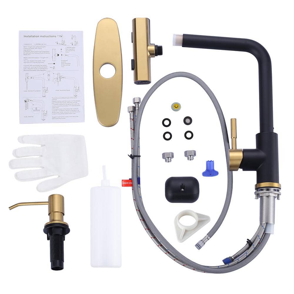 Black and Gold Stainless Steel Pull Down Kitchen Faucet with Ceramic Valve