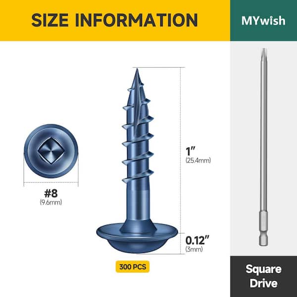 100-Pack #8 x 1 in. Blue Self-Tapping Square Washer Head Wood Screws (100-Piece)