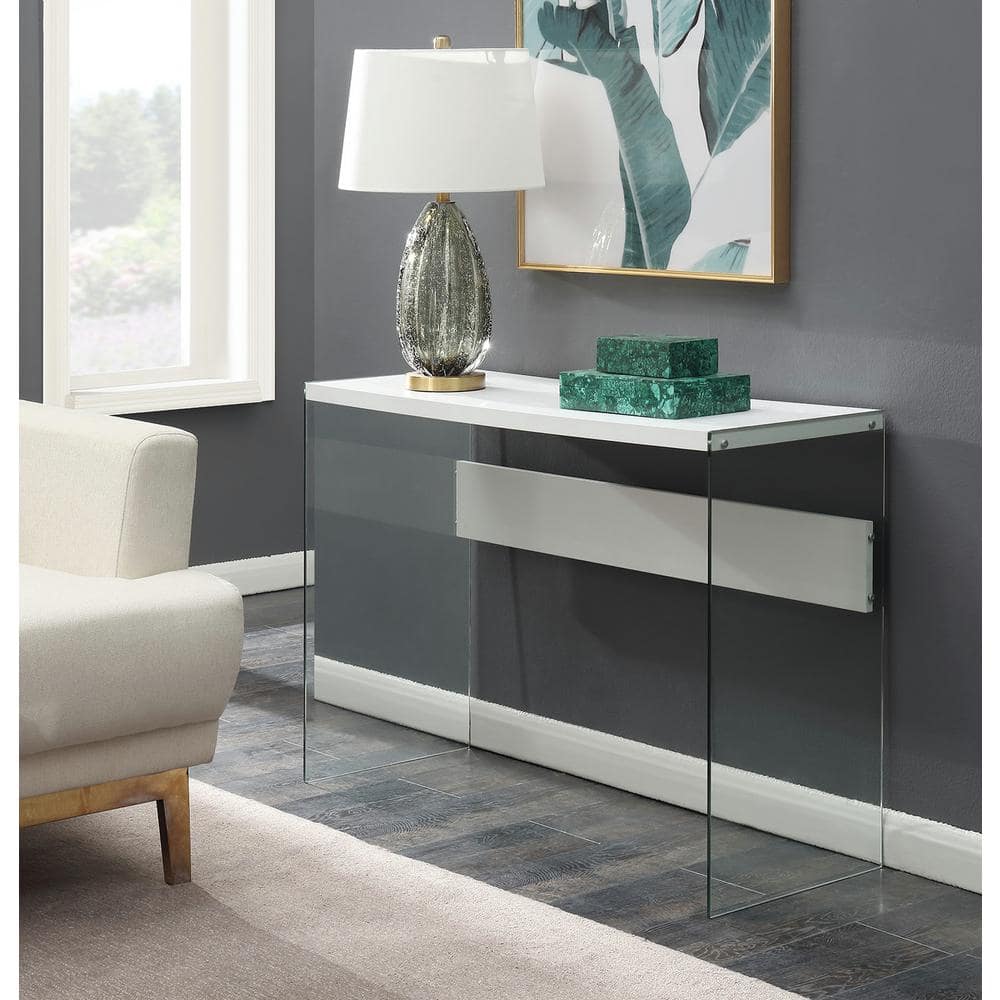 White and Glass Console Table with Storage