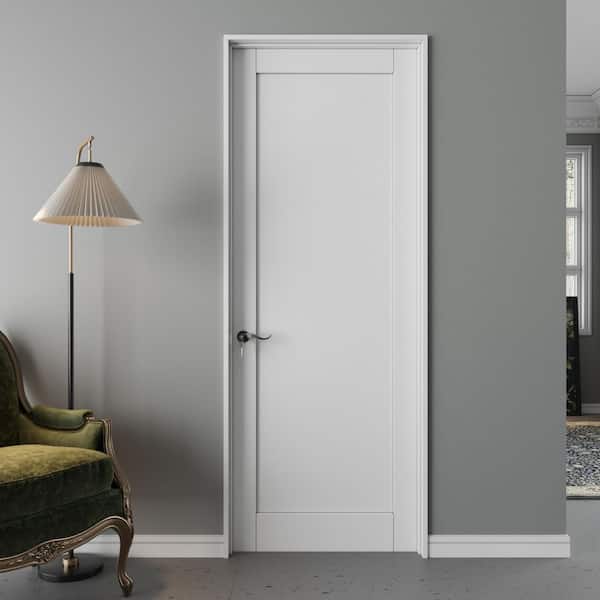 30 in. x 80 in. 1-Panel Right-Handed White Solid Core Wood Assembly Required Single Prehung Interior Door+ Frame Set