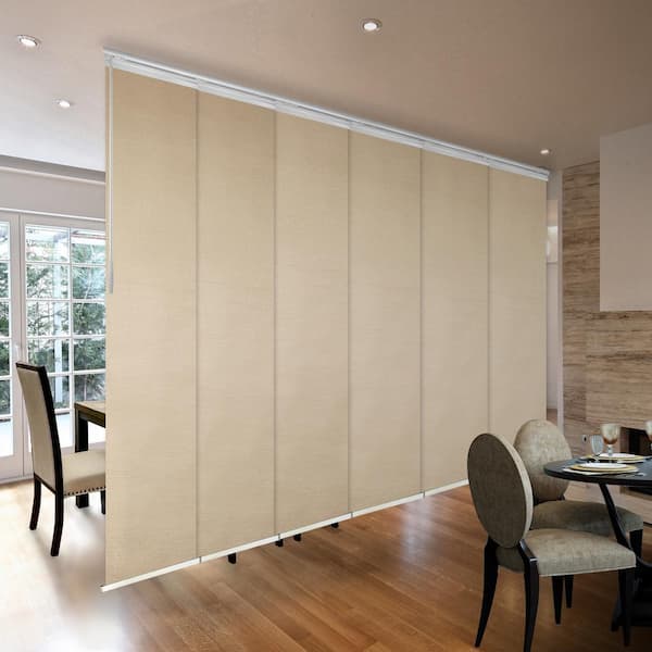 EMOH Linen 70 in. - 130 in. W x 116 in. L Adjustable 6- Panel White Single Rail Panel Track with 23.5 in. Slates