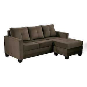 78 in. Straight Arm 2-Piece Microfiber Fabric L Shaped Sectional Sofa in Brown with Tufted Details