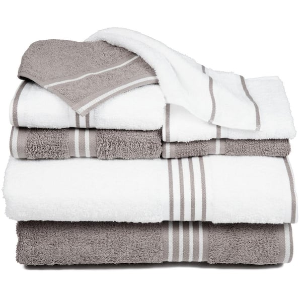 8-Piece White and Silver 100% Cotton Bath Towel Set