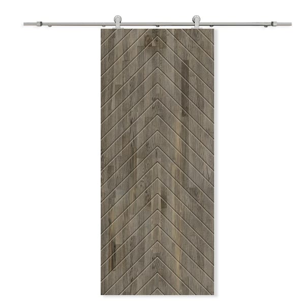 CALHOME 30 in. x 80 in. Weather Gray Stained Pine Wood Modern Interior Sliding Barn Door with Hardware Kit