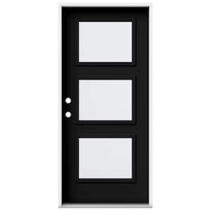 36 in. x 80 in. Right-Hand/Inswing 3 Lite Equal Clear Glass Black Steel Prehung Front Door