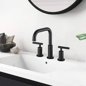 8 in. Widespread 2-Handle High Arc Bathroom Faucet Combo Kit with Drain Kit Included and Pop-Up Drain in Matte Black