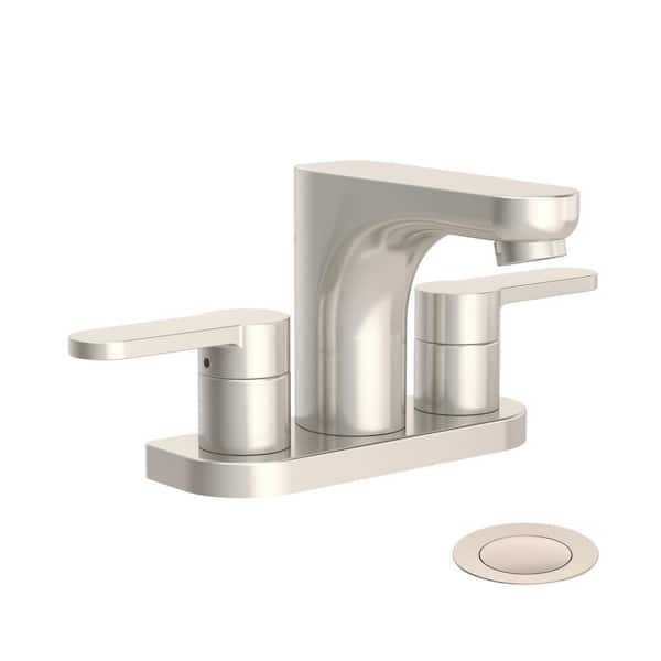 Symmons Identity 4 in. Centerset 2-Handle Bathroom Faucet with Push Pop Drain in Satin Nickel (1.0 GPM)