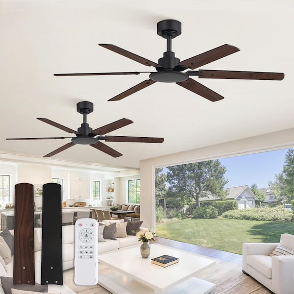 2-Pack 48 in. Indoor/Outdoor Black Downrod Mount Standard Ceiling Fan No Light, DC Motor and Remote Control Inclueded