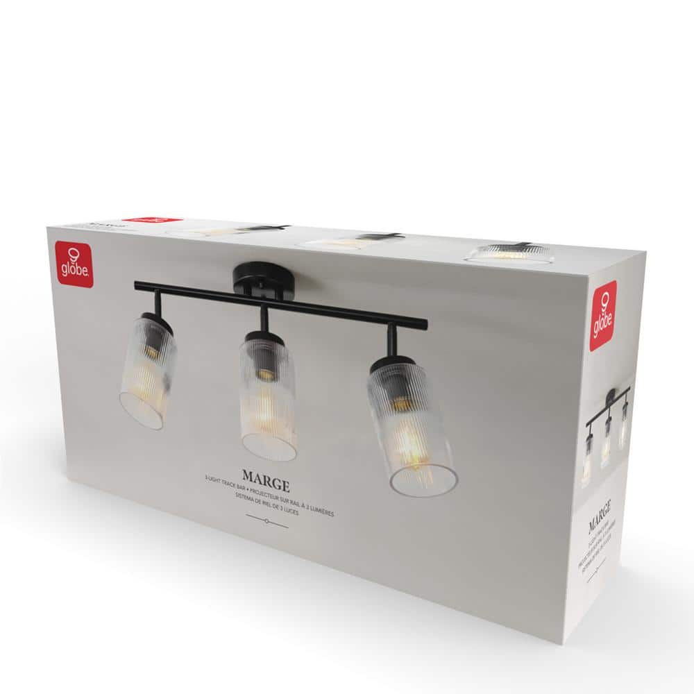 Matte Black 22" Track Lighting Kit with Ribbed Glass Shades