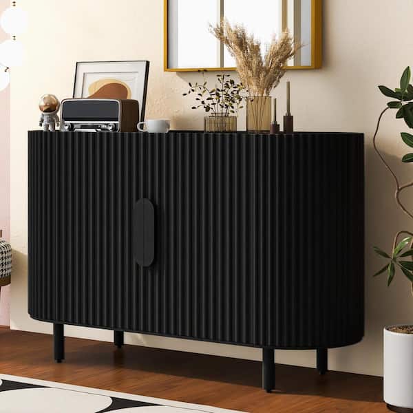 Harper & Bright Designs Black MDF 47.8 in. Stylish Curved Design Light Luxury Sideboard with Adjustable Shelves