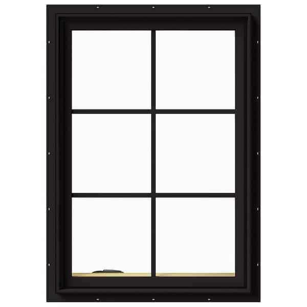 JELD-WEN 28 in. x 40 in. W-2500 Series Black Painted Clad Wood Left-Handed Casement Window with Colonial Grids/Grilles
