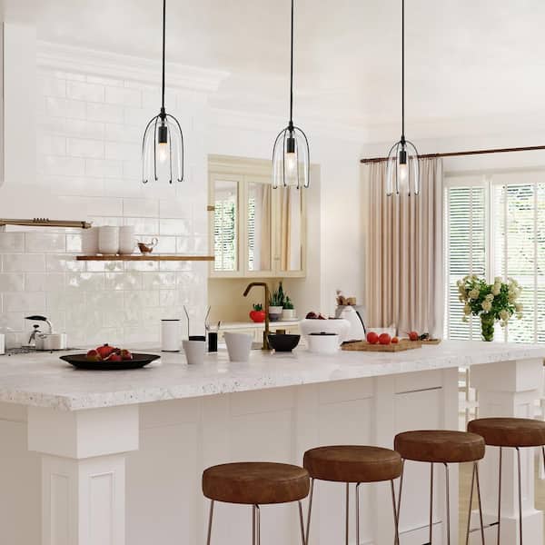 Uolfin Modern Black Kitchen Island Hanging Light, 1-Light Industrial Cage  Dining Room Pendant Light with Seeded Glass Shade 628C7N7ZJJQ3821 - The Home  Depot