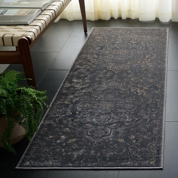 Vintage 2 ft. x 6 ft. Light Gray Floral Medallion Runner Rug
