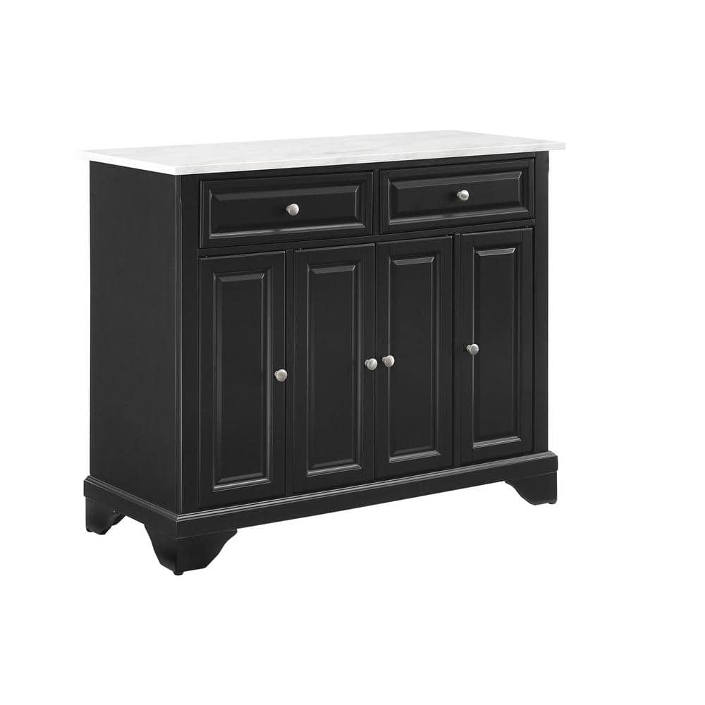 Avery Distressed Black Kitchen Island with Faux-Marble Top