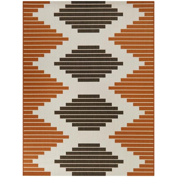 Barone Orange 5 ft. 3 in. x 7 ft. Stripe Indoor/Outdoor Area Rug