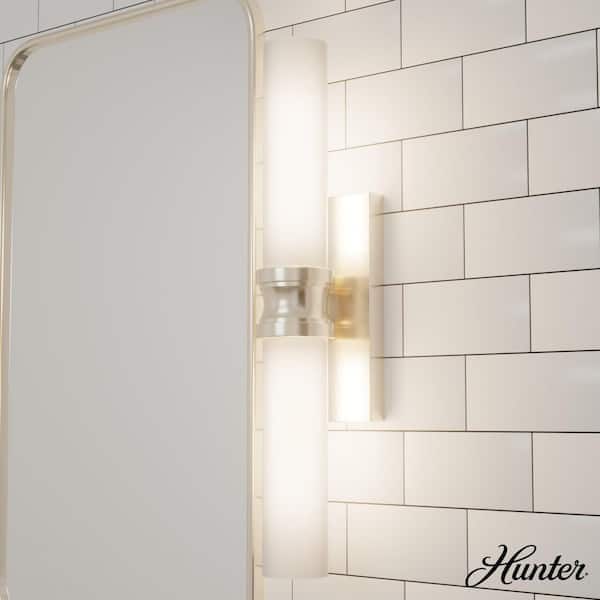 Hunter Lenlock 22 in. 2-Light Brushed Nickel Vanity Light with Cased White Glass Shades