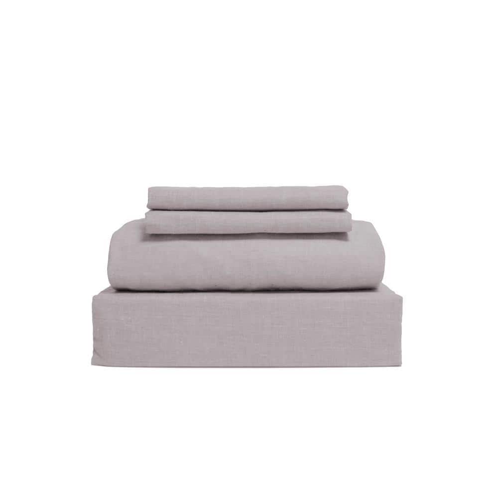 Lin Sheets Lintex 400-Thread Count 4-Piece Cloud Grey Solid 100% Cotton with ...