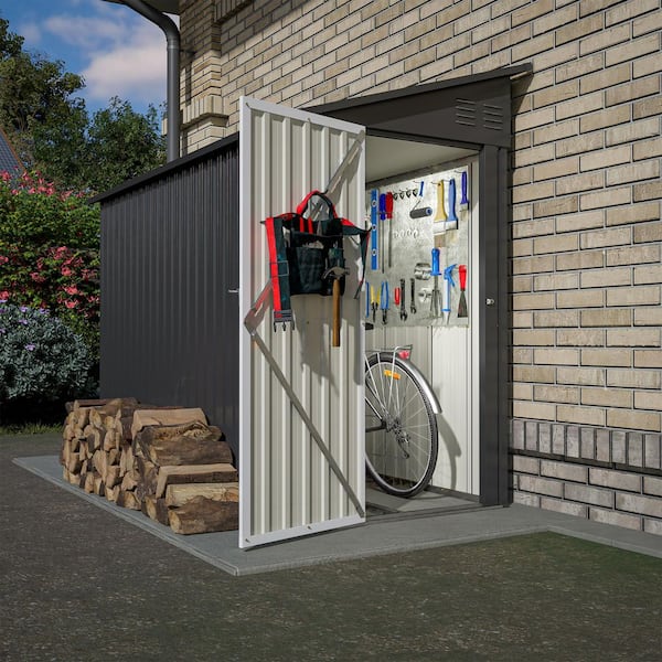 Black 4 ft. W x 8 ft. D Galvanized Steel Outdoor Metal Storage Shed, Lean to Tool Shed with Lockable Door(32 sq. ft. )