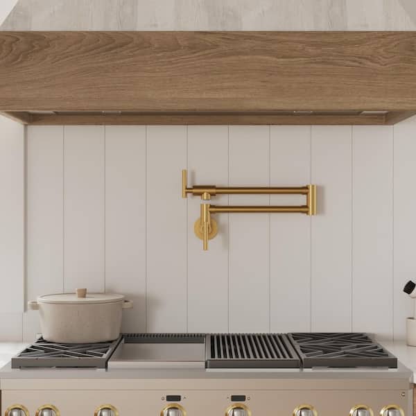 25.25 in. Wall Mount Pot Filler Faucet Double-Handle in Brushed Gold