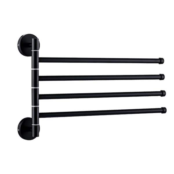 Stainless Steel 13 in. Wall Mounted Towel Bar Bath Hardware Accessory with Swivel 4-Arm in Matte Black