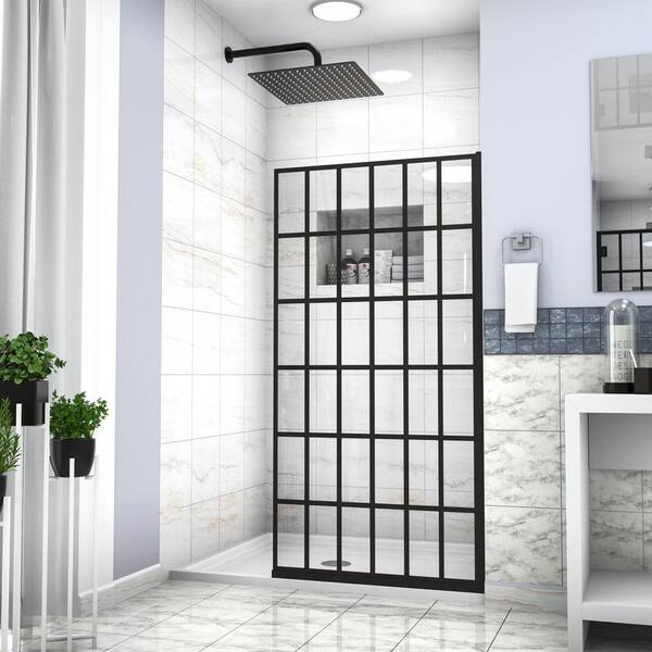 JimsMaison 34 in. W x 72 in. H Fixed Frameless Shower Door in Matte Black