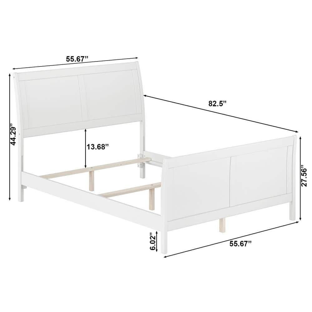 Portland White Full Size Wood Platform Bed with Headboard