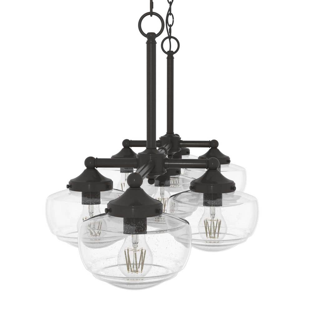 Noble Bronze 52" Linear Chandelier with Clear Seeded Glass Shades