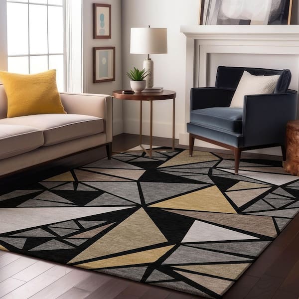 Mayfield Premium Machine Washable Abstract AMF1039 Black 9 ft. x 12 ft. Area Rug