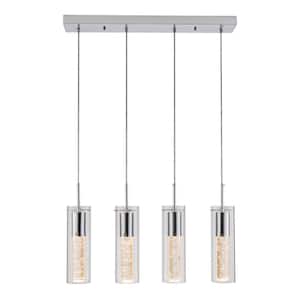 4-Lights Chromed Modern Chandelier, Luxury Ceiling Light Fixture with Glass Shade for Kitchen Island