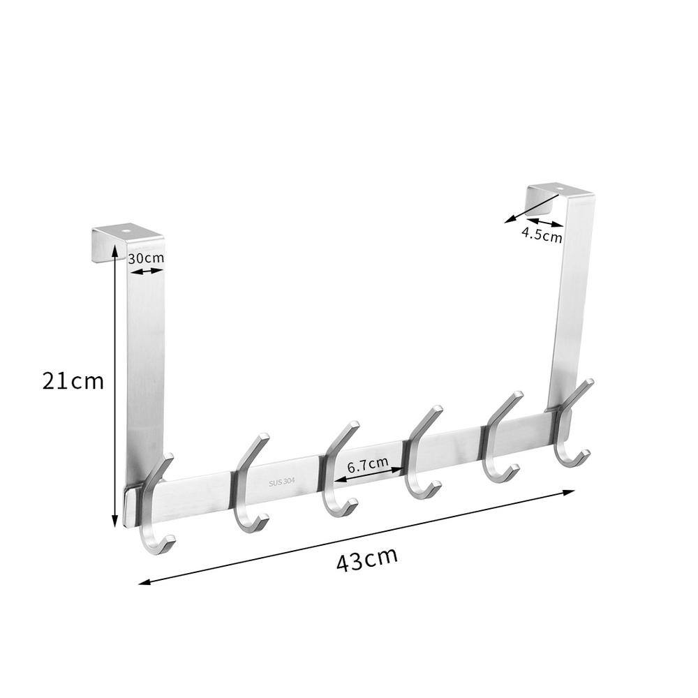 Brushed Nickel Over-the-Door 6-Hook Rack