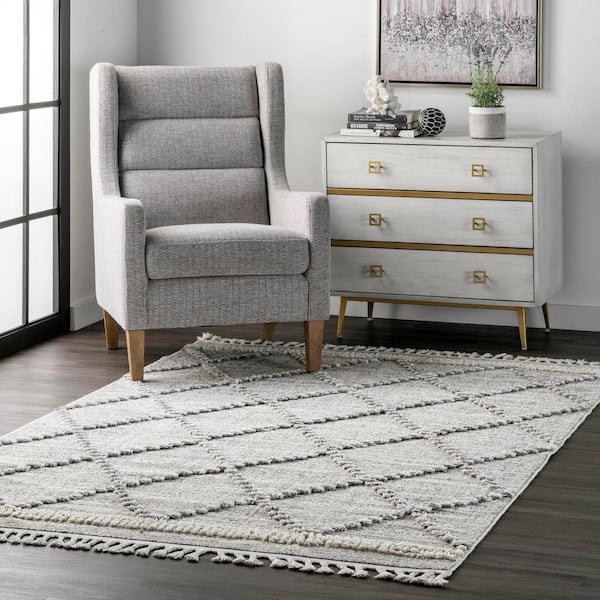 Skylar Textured Cable Trellis Tassel Beige 10 ft. x 14 ft. Indoor Area Rug