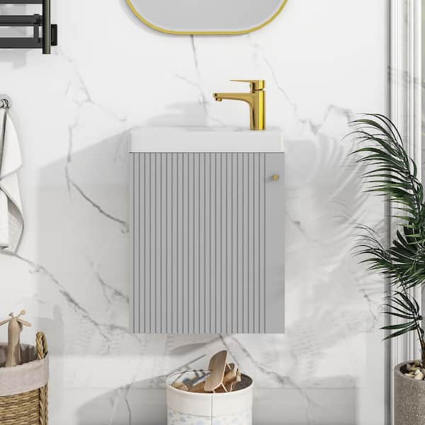Unbranded 15.94 in.W x 8.66 in.D x 20.50 in.H Single Sink Floating Bath Vanity in Gray with White Ceramic Top
