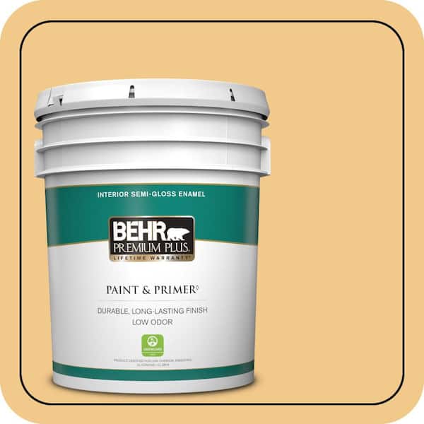 BEHR PREMIUM PLUS 5 gal. Home Decorators Collection #HDC-CL-16 Beacon Yellow Semi-Gloss Enamel Low Odor Interior Paint & Primer