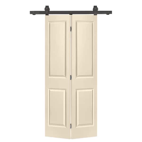 CALHOME 30 in. x 80 in. 2 Panel Beige Painted MDF Composite Bi-Fold Barn Door with Sliding Hardware Kit
