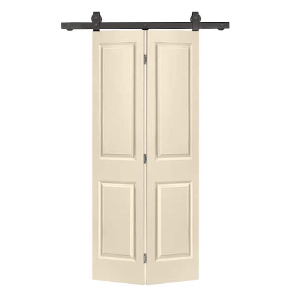 CALHOME 36 in. x 80 in. 2 Panel Beige Painted MDF Composite Bi-Fold Barn Door with Sliding Hardware Kit