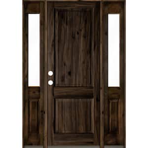 64 in. x 96 in. Rustic Knotty Alder Square Top Right-Hand/Inswing Clear Glass Black Stain Wood Prehung Front Door w/DHSL