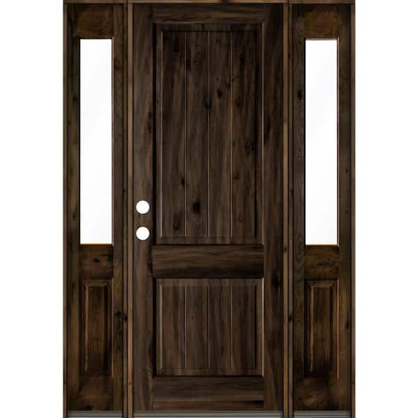 Krosswood Doors 64 in. x 96 in. Rustic Knotty Alder Square Top Right-Hand/Inswing Clear Glass Black Stain Wood Prehung Front Door w/DHSL