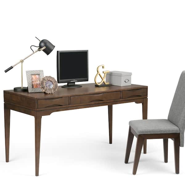 Harper Solid Hardwood Mid-Century Modern 60 in. Wide Writing Office Desk in Walnut Brown