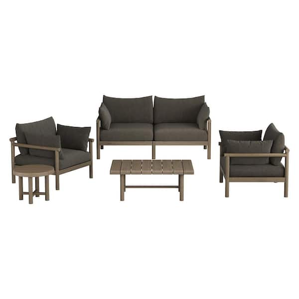 Eleni 5-Piece Outdoor Teak Wood Patio Furniture Set in Weathered Gray Flint