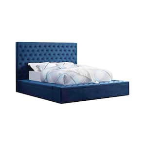 Jonathan Velvet Blue California King Tufted Bed with Storage