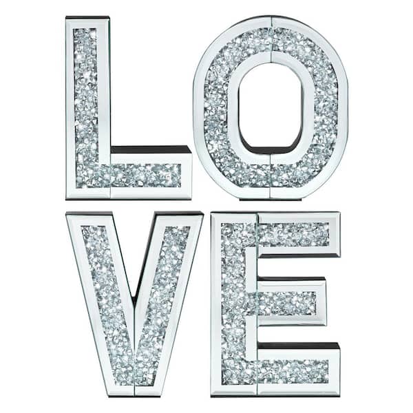 4-Piece Silver in. W x 19.68 51.15 in. H Modern Irregular Glass Framed Decorative Mirror Handmade Letters Wall Decor Set