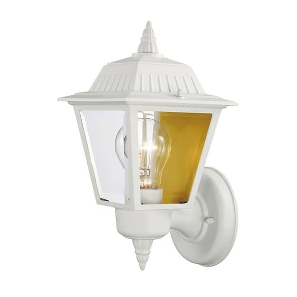 13.5 in. 1-Light White Outdoor Wall Light Fixture with Clear Glass