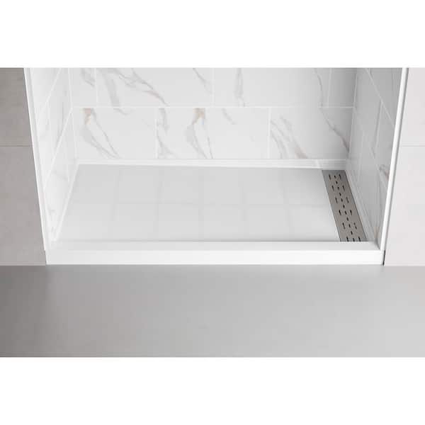 Moray 60 in. L x 36 in. W Threshold Alcove Shower Pan Base in White with Right Drain and Stainless Steel Cover