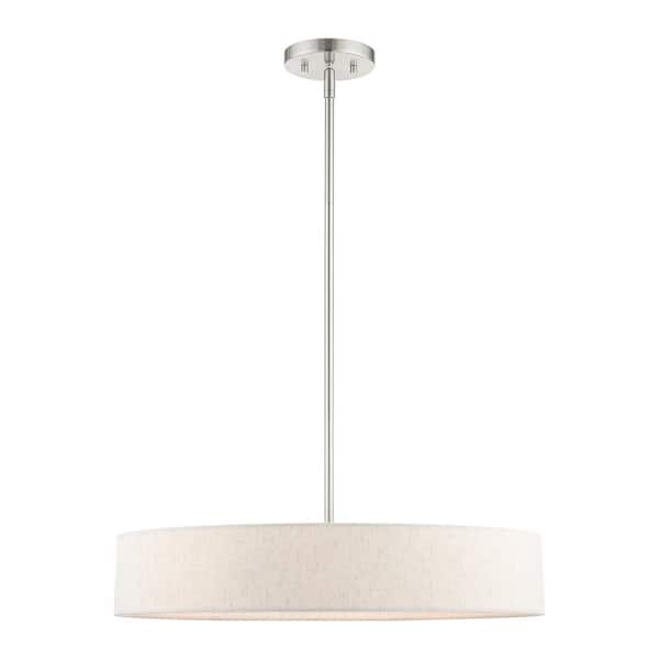 AVIANCE LIGHTING Ambridge 4-Light Brushed Nickel Pendant with Oatmeal Fabric Shade