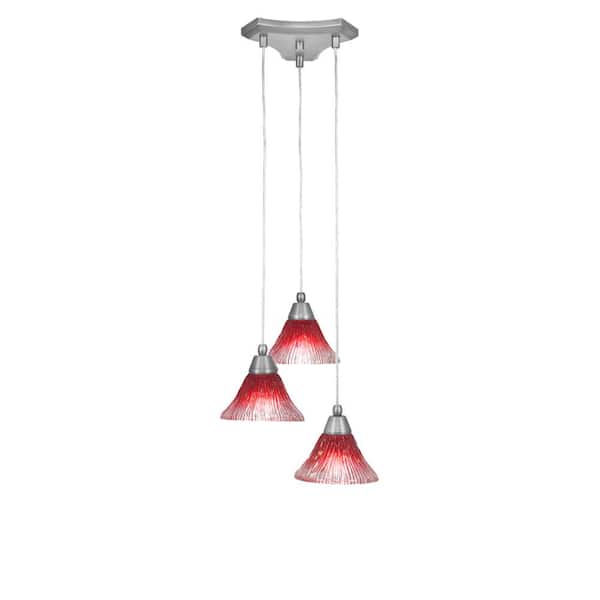 Unbranded Condor 3 Light Brushed Nickel, Cluster Pendant Light with 7 in. Raspberry Crystal Glass Shades, No bulbs included