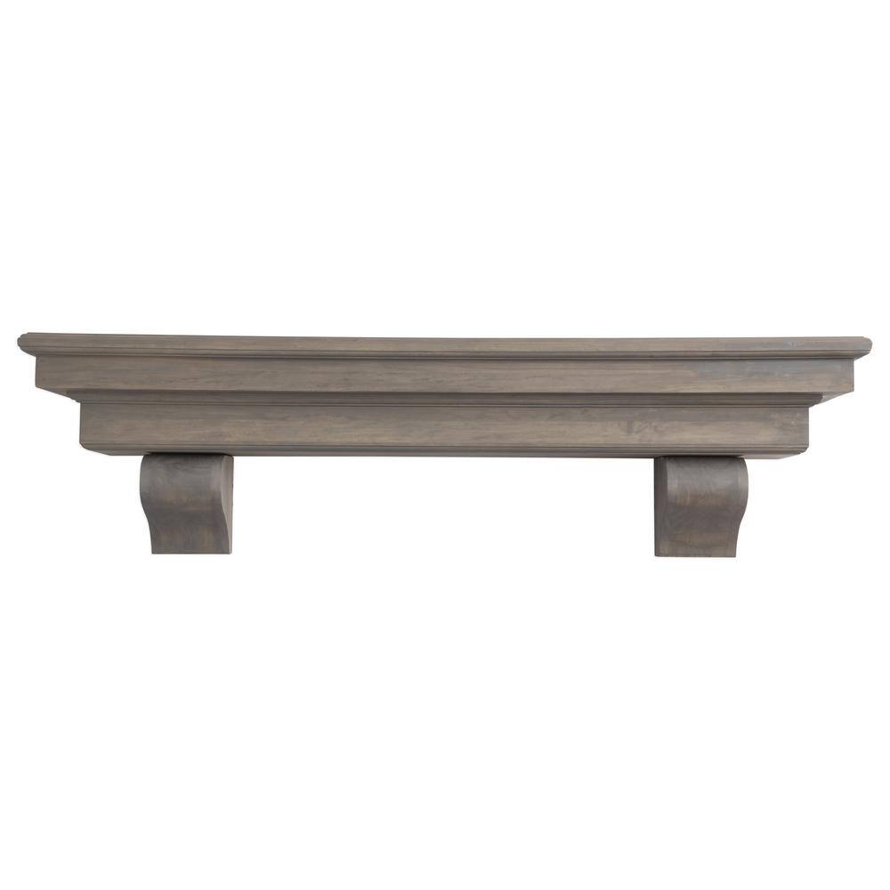 Ash Gray Solid Wood Wall-Mounted Mantel Shelf with Corbel Bracket Arches