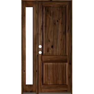 50 in. x 96 in. Rustic Knotty Alder Right-Hand/Inswing Clear Glass Provincial Stain Wood Prehung Front Door w/Sidelite
